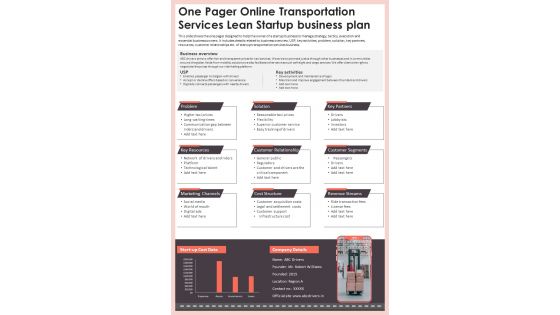 One Pager Online Transportation Services Lean Startup Business Plan Presentation Infographic PPT PDF Document