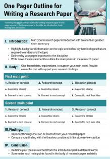 One pager outline for writing a research paper presentation report infographic ppt pdf document