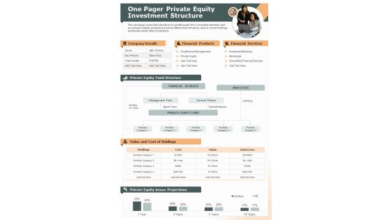 One Pager Private Equity Investment Structure Presentation Report Infographic PPT PDF Document