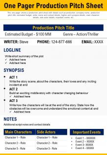 One pager production pitch sheet presentation report infographic ppt pdf document