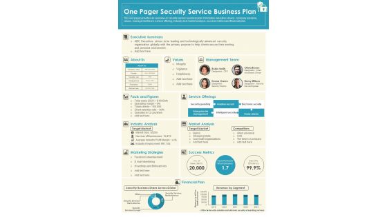One Pager Security Service Business Plan Presentation Report Infographic Ppt Pdf Document