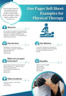 One pager sell sheet examples for physical therapy presentation report infographic ppt pdf document