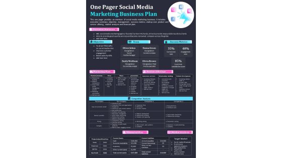 One Pager Social Media Marketing Business Plan Presentation Report Infographic Ppt Pdf Document