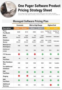 One pager software product pricing strategy sheet presentation report infographic ppt pdf document