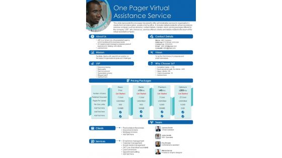 One Pager Virtual Assistance Service Presentation Report Infographic PPT PDF Document
