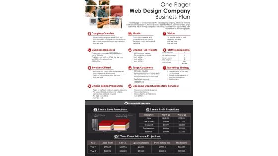 One pager web design company business plan presentation report infographic PPT PDF document