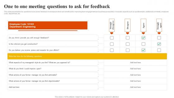 One To One Meeting Questions To Ask For Feedback