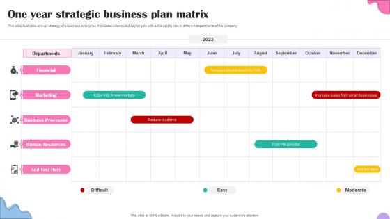 One Year Strategic Business Plan Matrix