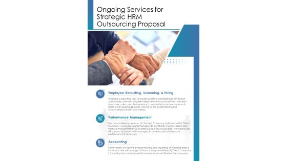 Ongoing Services For Strategic HRM Outsourcing Proposal One Pager Sample Example Document