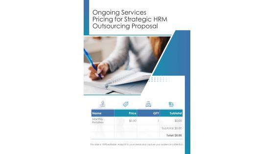 Ongoing Services Pricing For Strategic HRM Outsourcing One Pager Sample Example Document