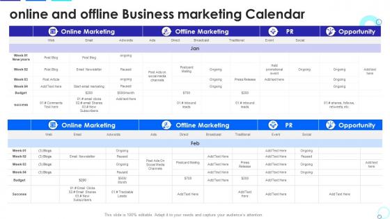 Online and offline business marketing calendar