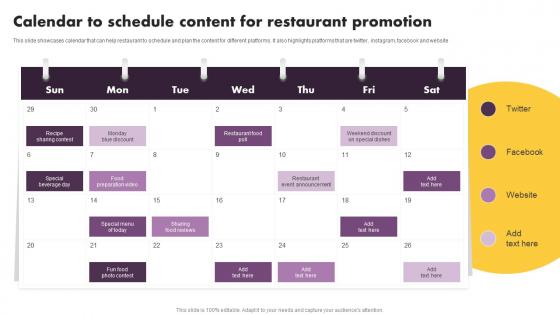 Online And Offline Marketing Tactics Calendar To Schedule Content For Restaurant Promotion