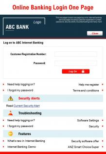 Online banking login one page presentation report infographic ppt pdf document