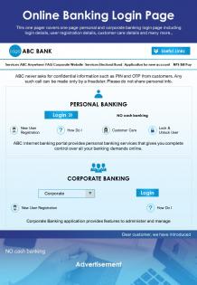 Online banking login page presentation report infographic ppt pdf document