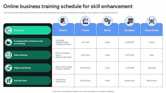 Online Business Training Schedule For Skill Enhancement