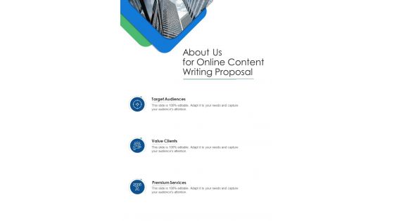 Online Content Writing Proposal For About Us One Pager Sample Example Document