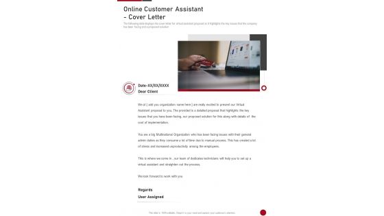 Online Customer Assistant Cover Letter One Pager Sample Example Document