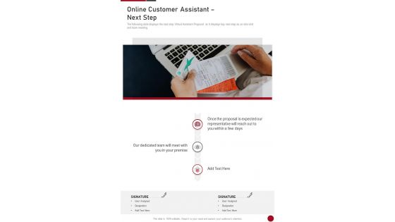 Online Customer Assistant Next Step One Pager Sample Example Document