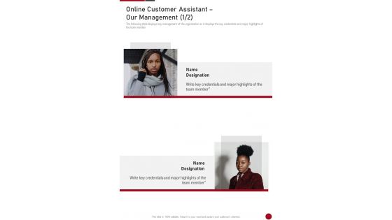 Online Customer Assistant Our Management One Pager Sample Example Document