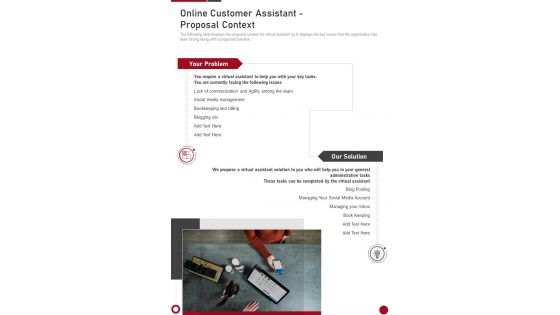 Online Customer Assistant Proposal Context One Pager Sample Example Document