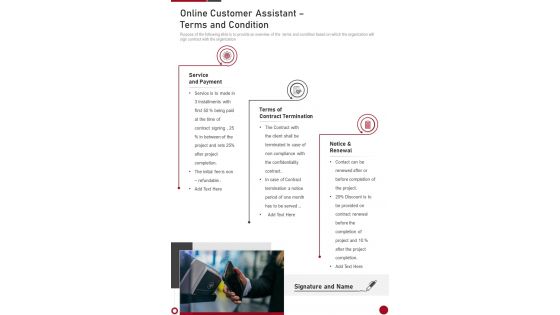 Online Customer Assistant Terms And Condition One Pager Sample Example Document