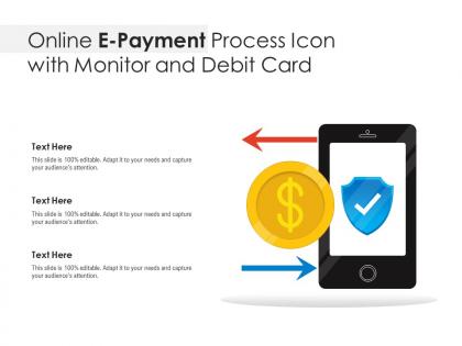 Online e payment process icon with monitor and debit card