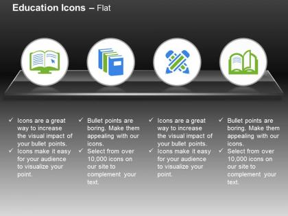 Online education library open book two pencils ppt icons graphics