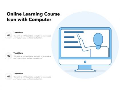 Online learning course icon with computer