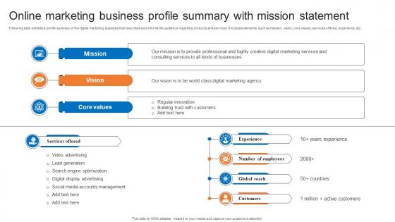Online Marketing Business Profile Summary With Mission Statement