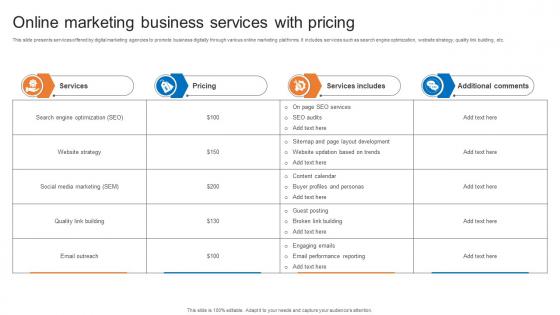 Online Marketing Business Services With Pricing