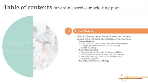Online Service Marketing Plan Table Of Contents