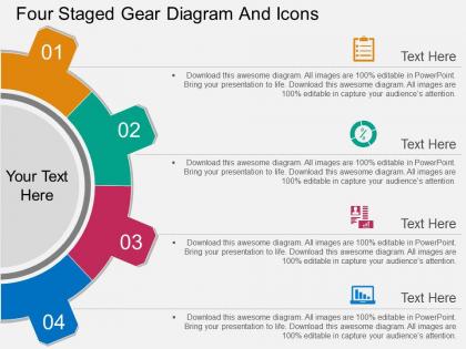 Oo four staged gear diagram and icons flat powerpoint design