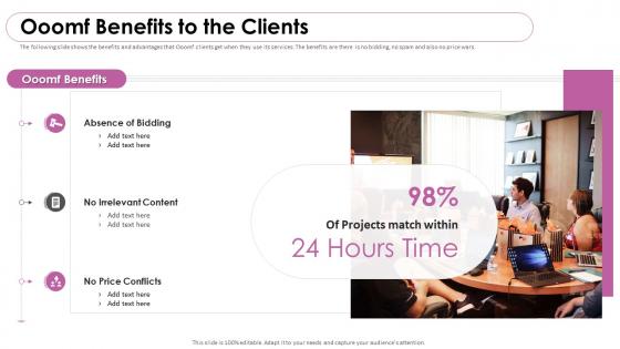 Ooomf benefits to the clients ooomf now crew investor funding elevator pitch deck