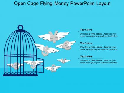 Open cage flying money powerpoint layout