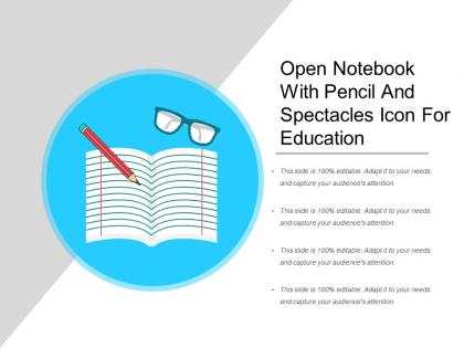 Open notebook with pencil and spectacles icon for education