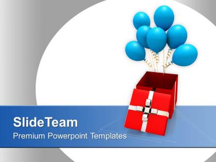 Opened gift box with blue balloons powerpoint templates ppt themes and graphics 0113