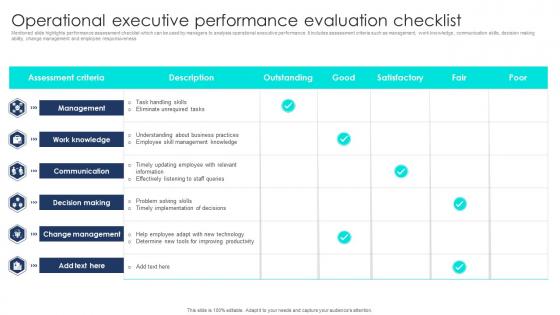 Operational Executive Performance Evaluation Checklist