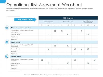 Operational risk assessment worksheet establishing operational risk framework organization