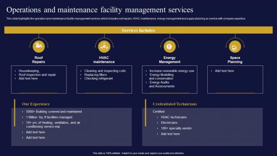 Operations And Maintenance Facility Facilities Management And Maintenance Company