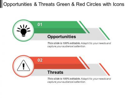 Opportunities and threats green and red circles with icons