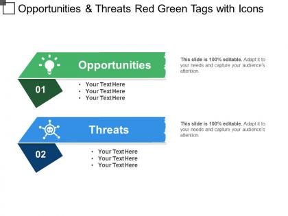 Opportunities and threats red green tags with icons