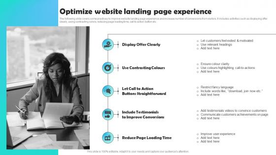 Optimize Website Landing Page Experience Optimizing Pay Per Click Campaign