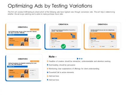 Optimizing ads by testing variations persuasive action powerpoint presentation example