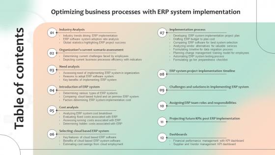 Optimizing Business Processes With ERP System Implementation Table Of Contents