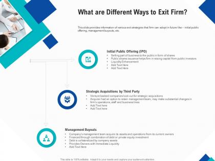 Optimizing endgame what are different ways to exit firm ppt powerpoint styles