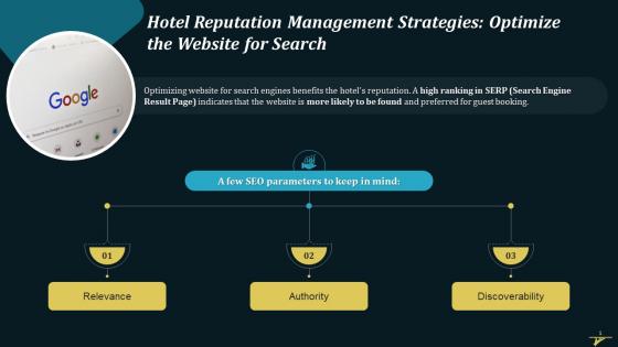 Optimizing Website For Search For Hotel Reputation Management Training Ppt