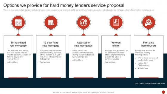 Options We Provide For Hard Money Lenders Service Proposal Ppt Powerpoint Presentation Infographics