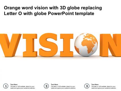 Orange word vision with 3d globe replacing letter o with globe powerpoint template