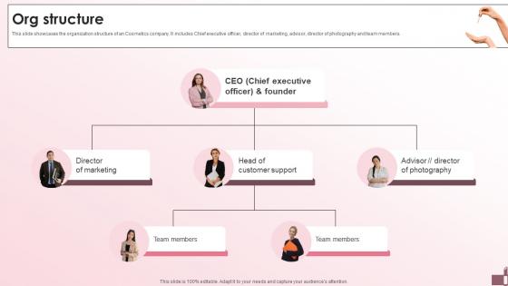 Org Structure Beauty Products Company Investment Funding Elevator Pitch Deck