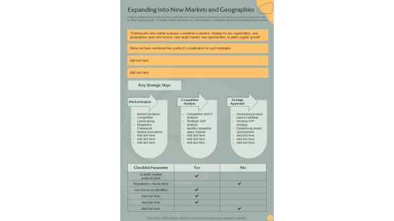 Organic Growth Playbook Expanding Into New Markets One Pager Sample Example Document